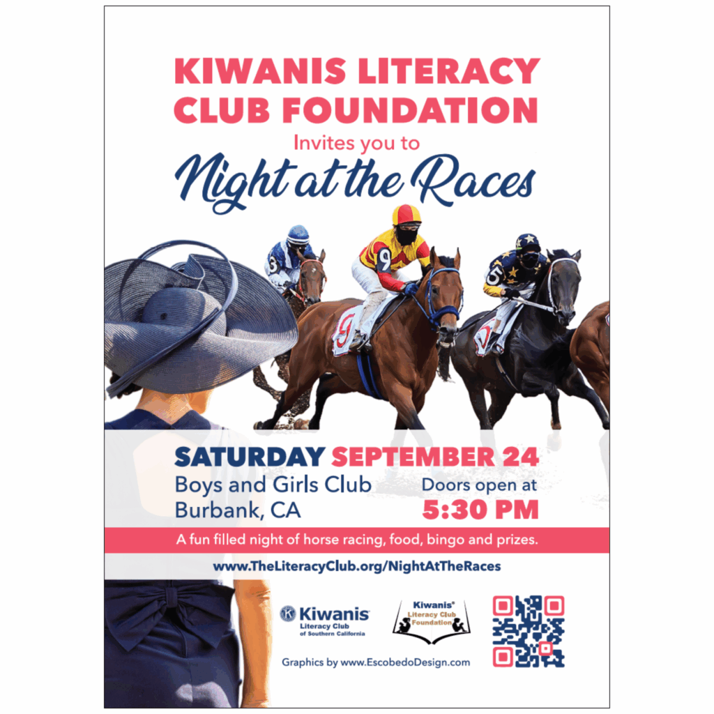Escobedo Design – Kiwanis Literacy Club of Southern California Night at the Races 2023, Flyer Design